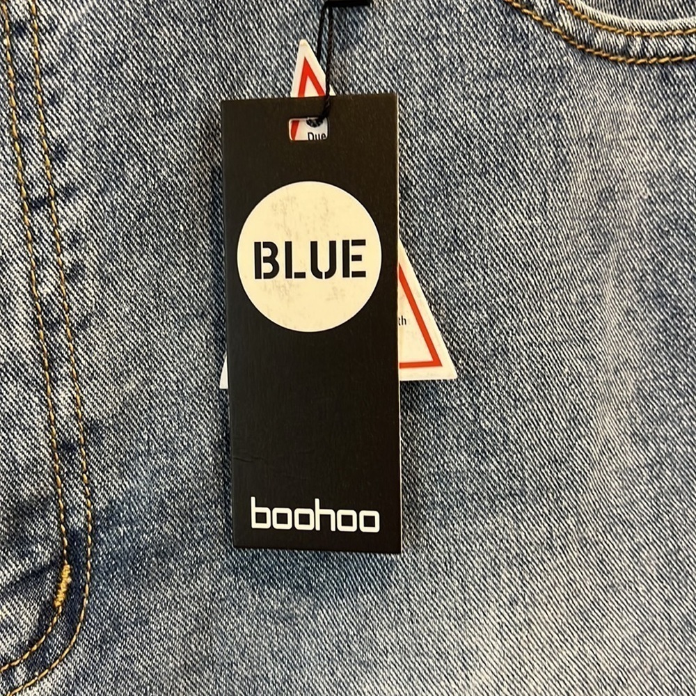 Boohoo Blue NWT Asymmetric Distressed Denim Skirt Size 12 - Picture 3 of 10